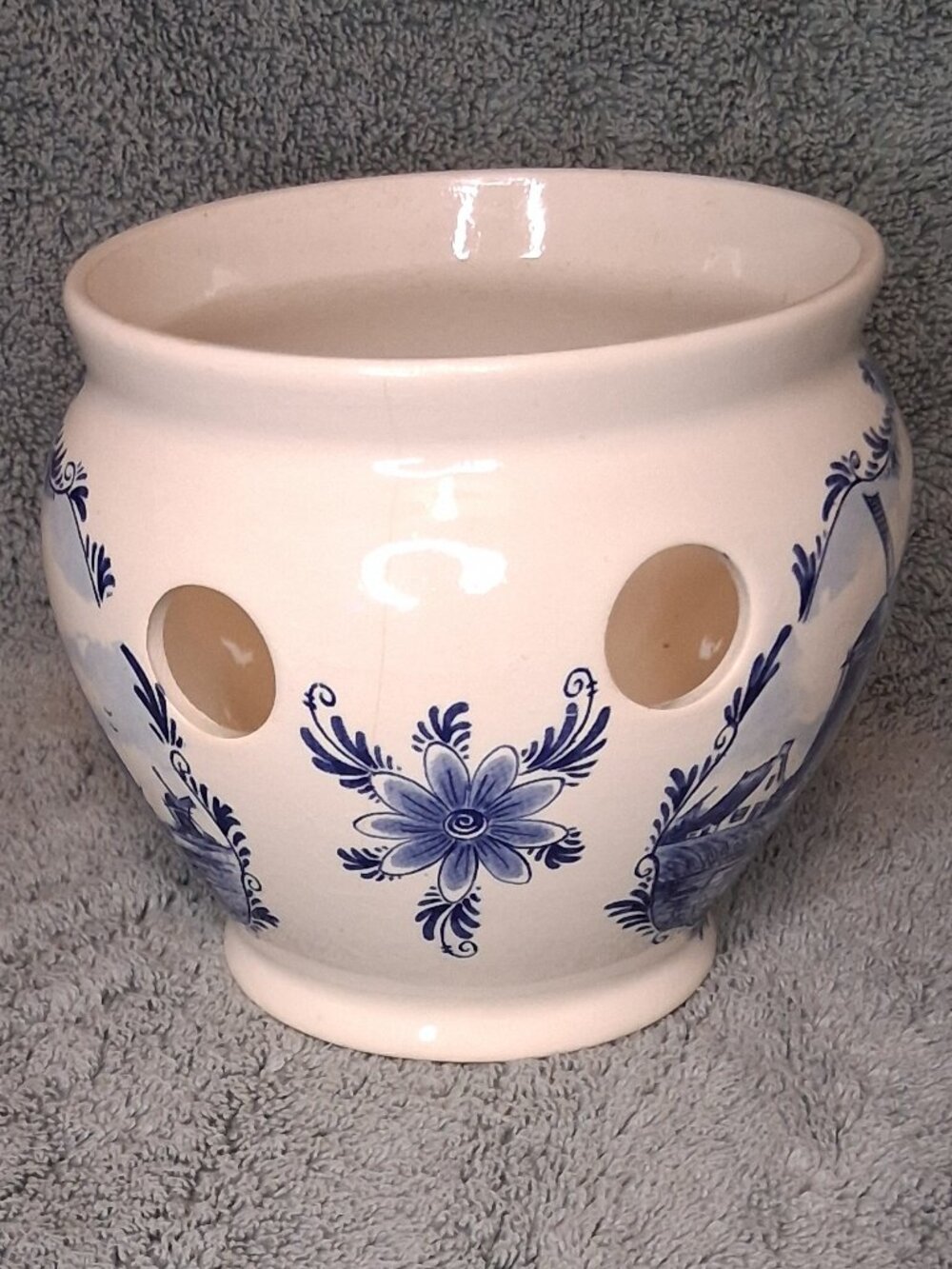 Vt'g Delft Blue Ceramic Bulb Pot Planter | Holland Windmill Sailboat | Breck's - Picture 5 of 16